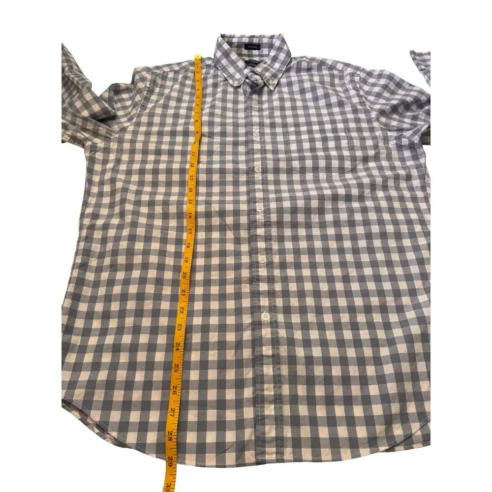 J.CREW Flex Washed Gray White Gingham Plaid Classic Shirt Size Large Mens #J5308